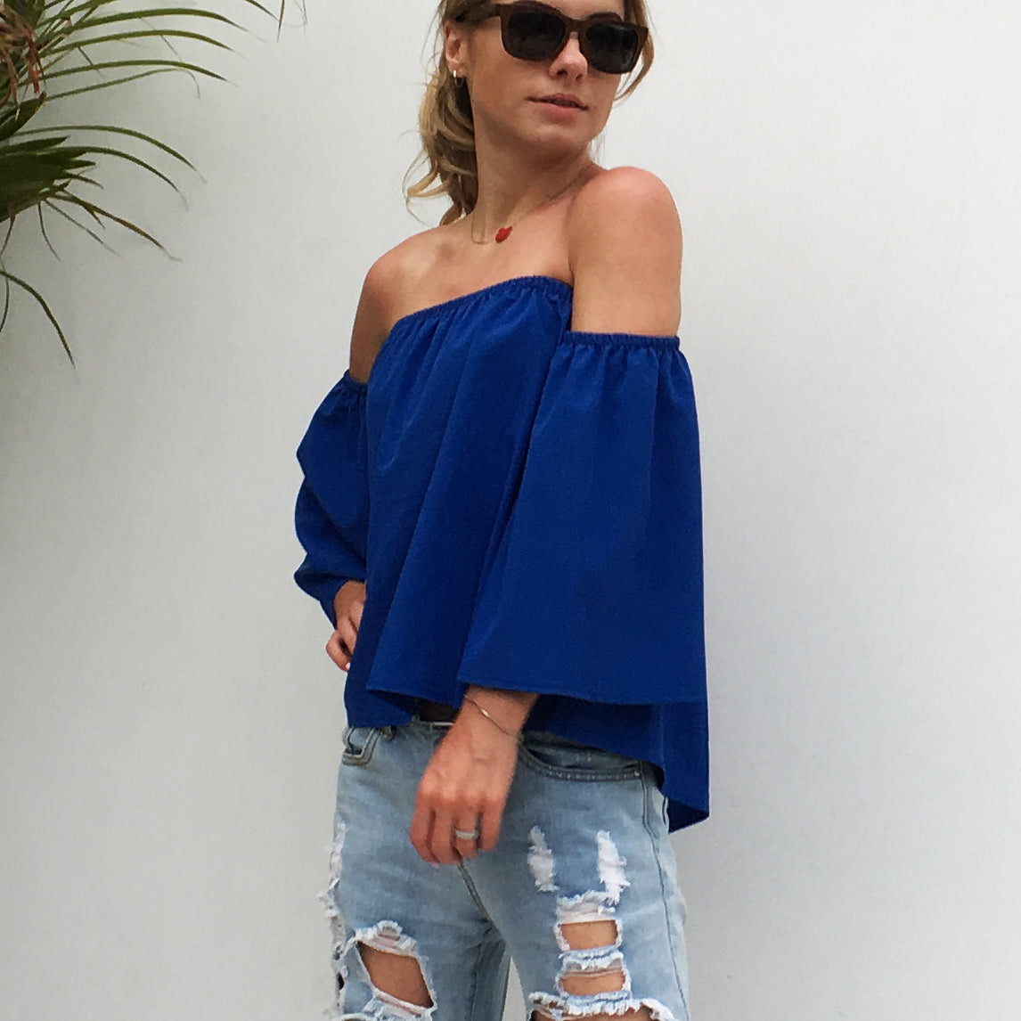 off-shoulder chiffon shirt