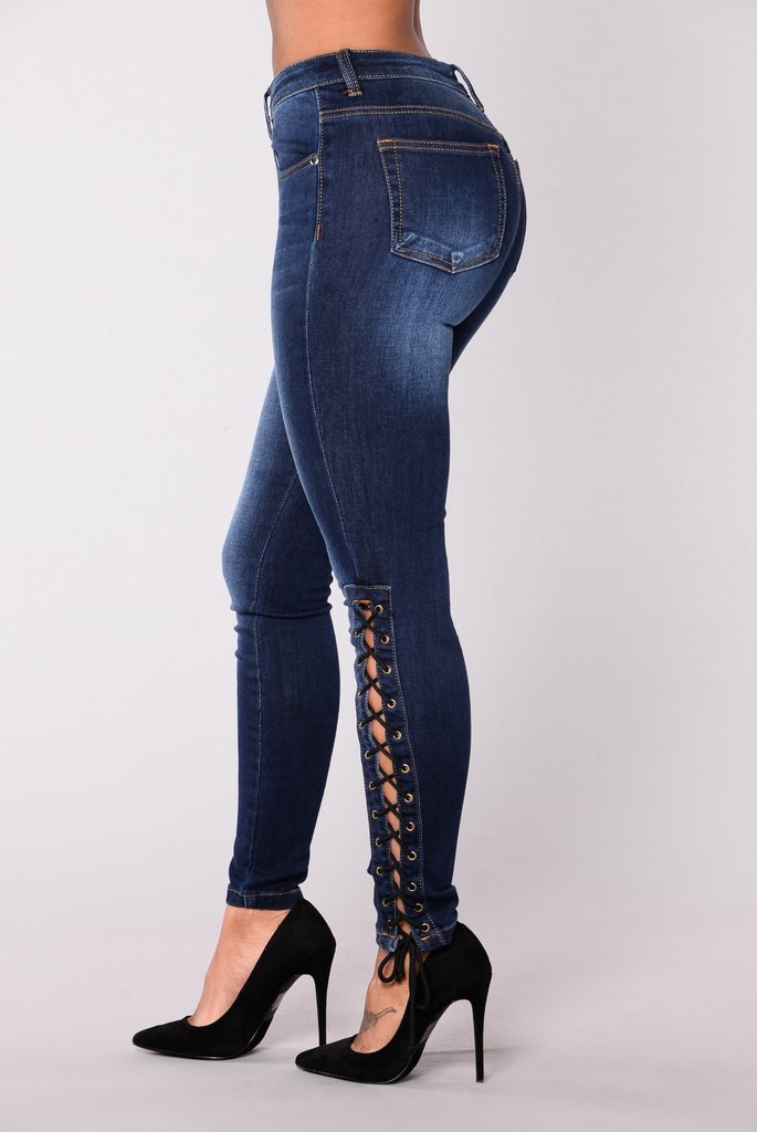 Side lace-up Dark jeans