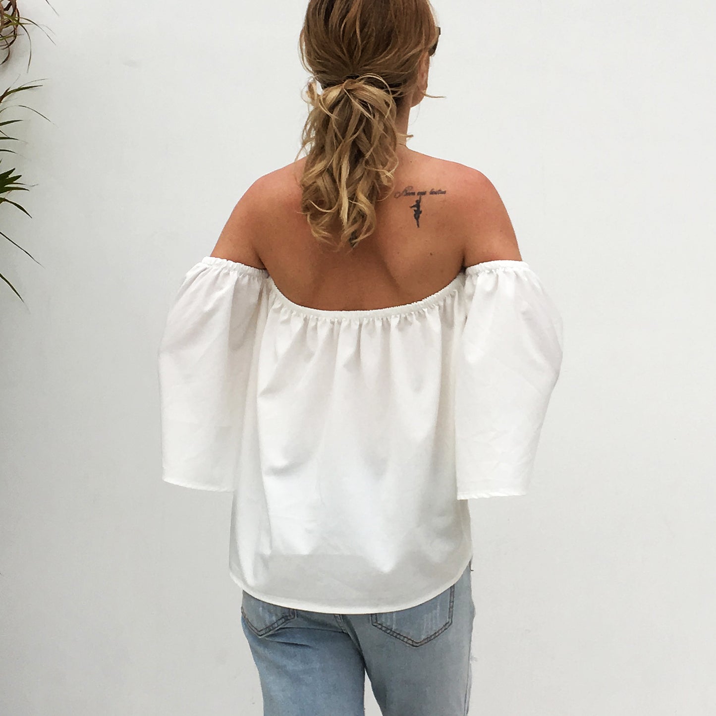 off-shoulder chiffon shirt
