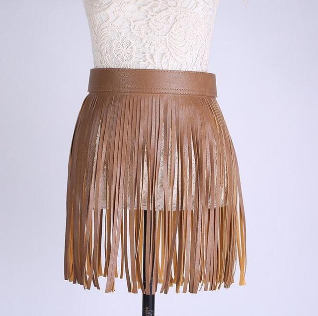 Short Faux Leather Fringe Belts