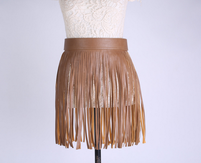 Short Faux Leather Fringe Belts