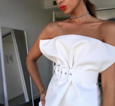 white ruffled tube top