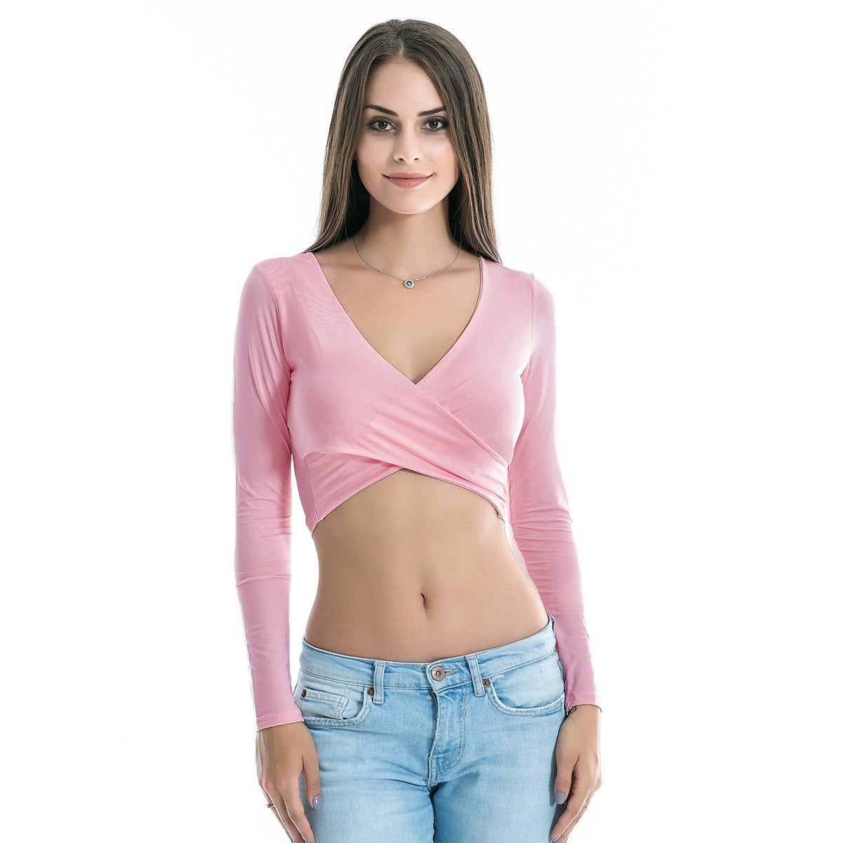 long-sleeved V-neck  top