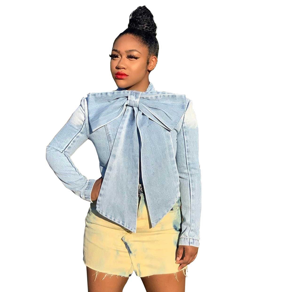 denim bow tie jacket