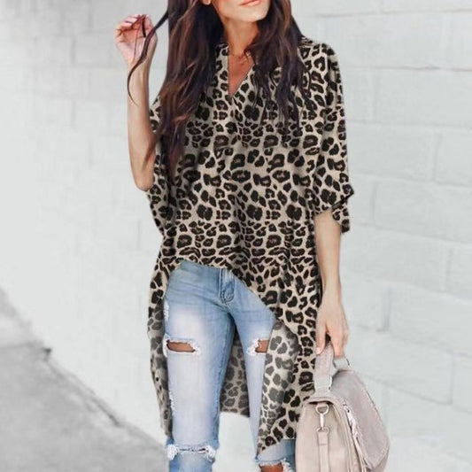 leopard hi-low shirt