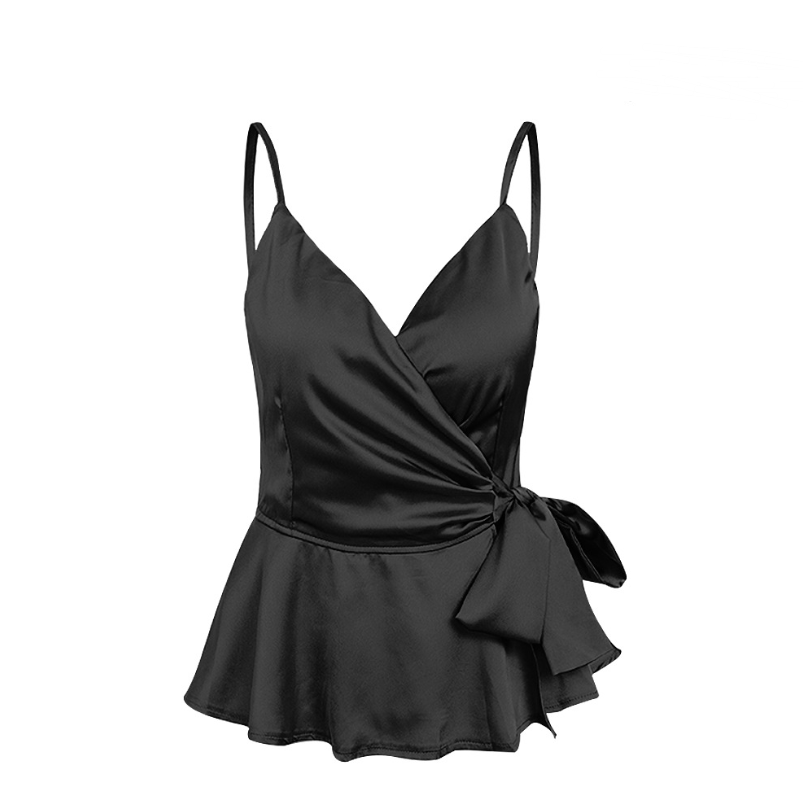 silky satin ruffled peplum blouse