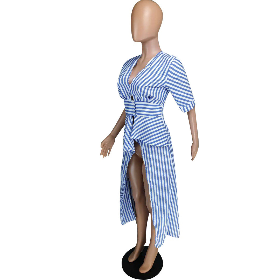 Striped hi low duster