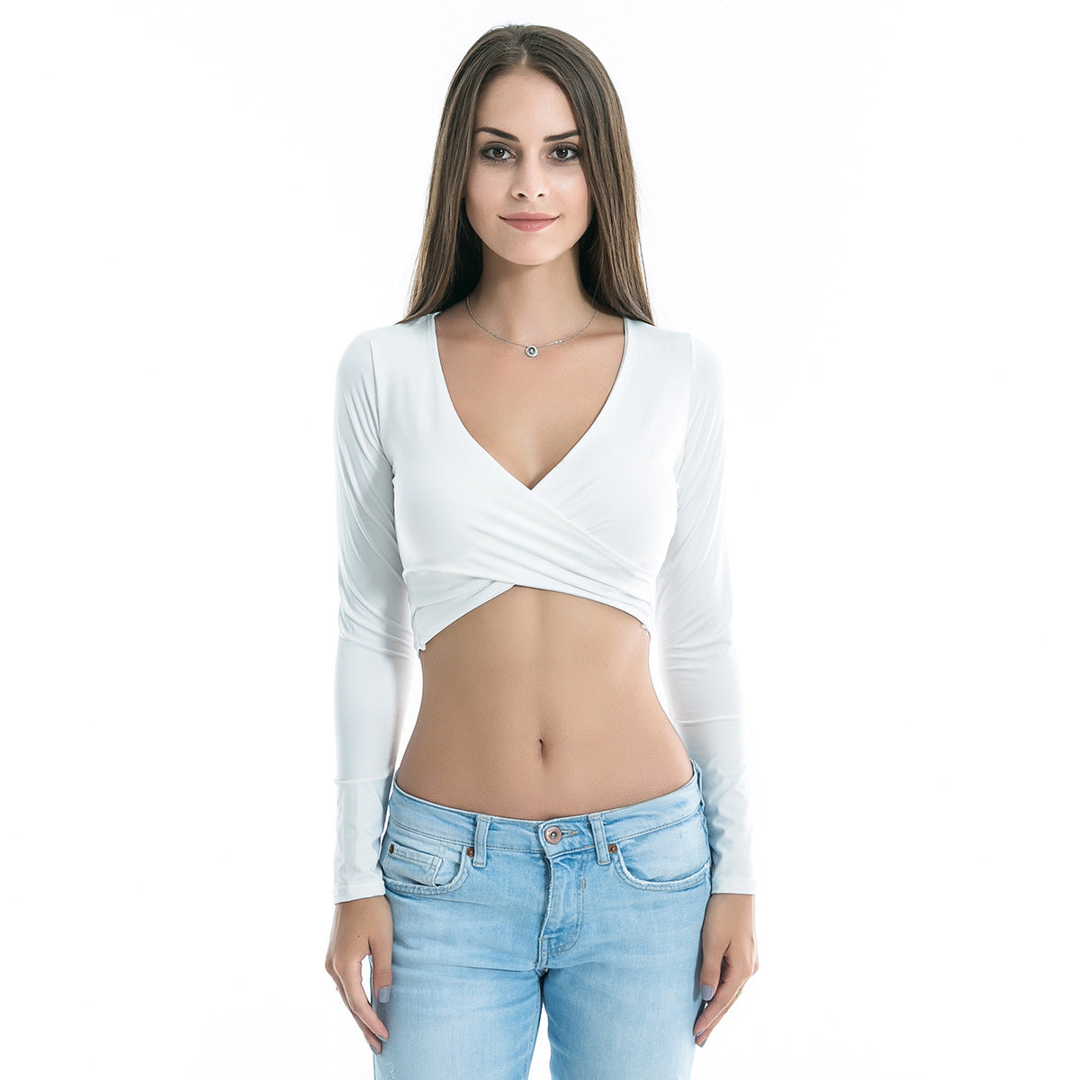 long-sleeved V-neck  top