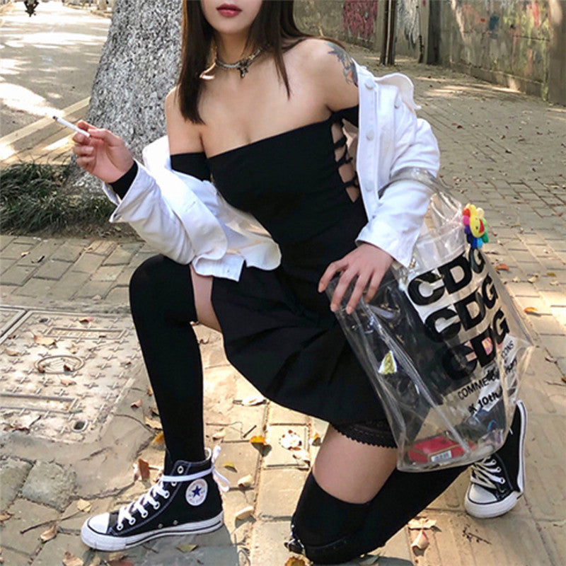 Long Sleeve One-Shoulder Strapless T-Shirt