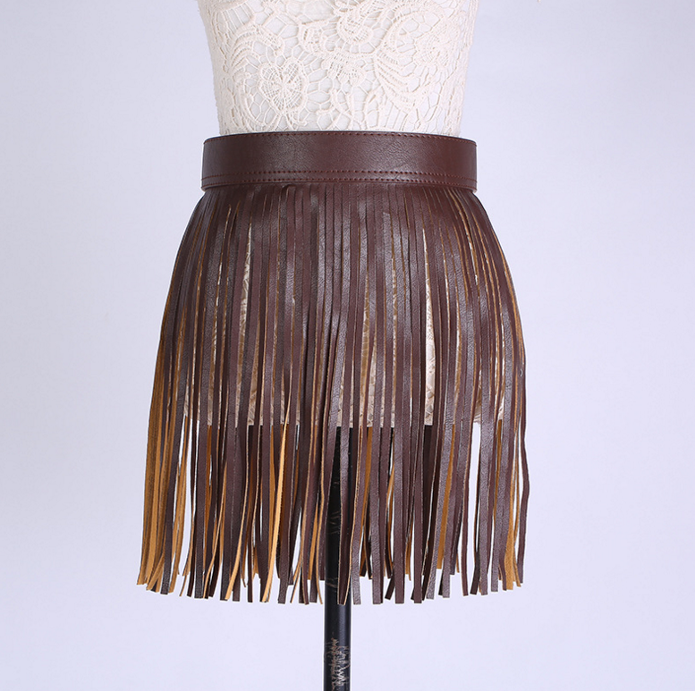 Short Faux Leather Fringe Belts