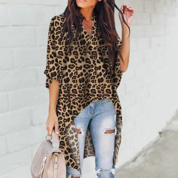 leopard hi-low shirt