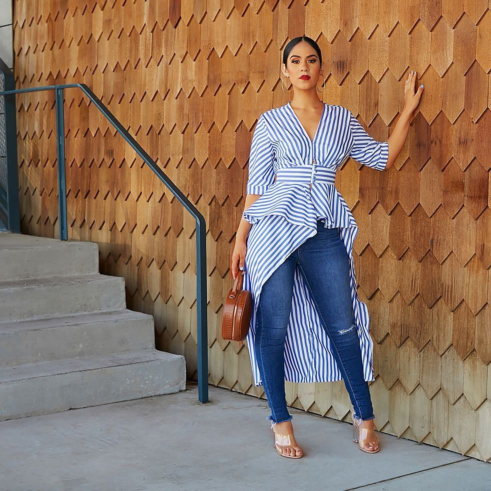 Striped hi low duster