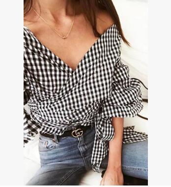 Checkered Off The Shoulder Blouse