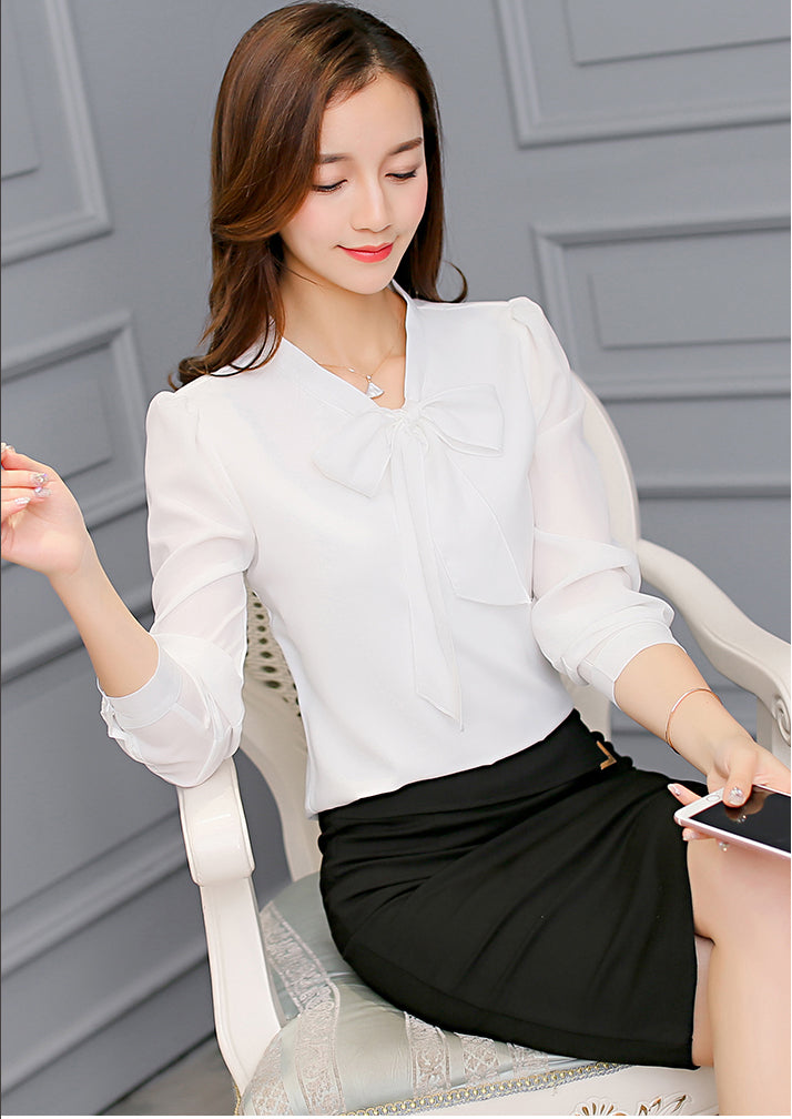 Tie front long sleeve chiffon shirt