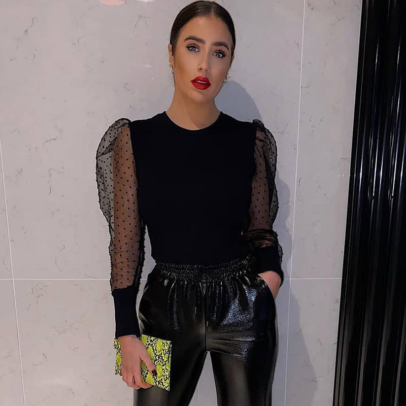 Mesh long sleeve bodysuit