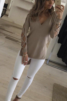 V-neck long T-shirt