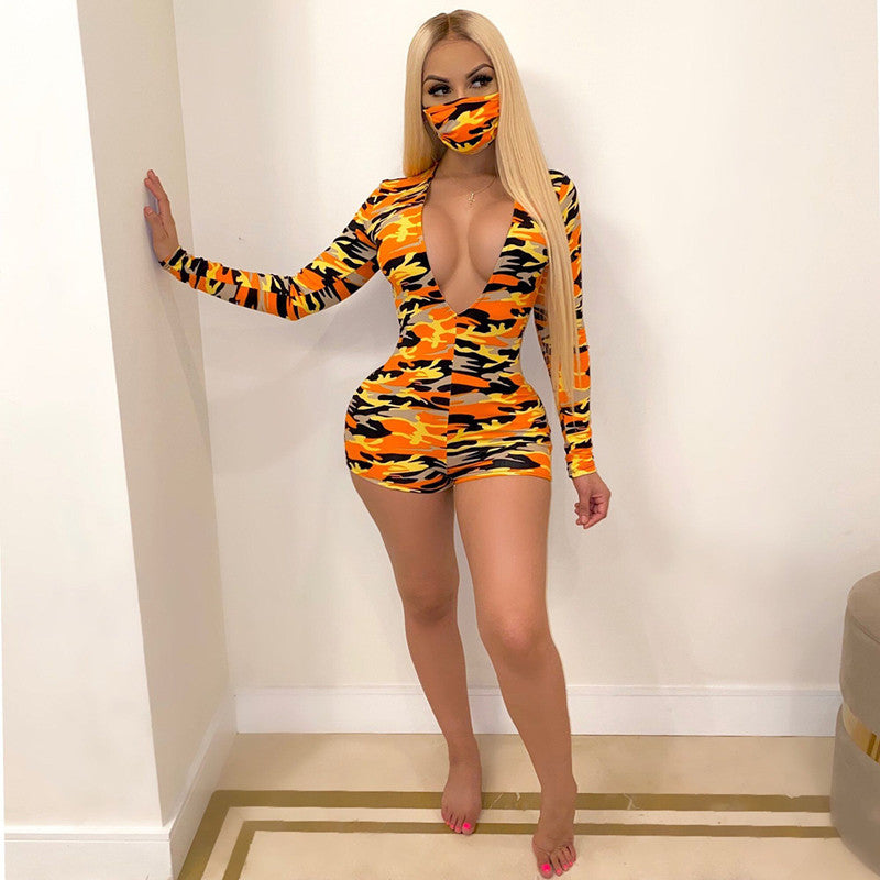 Orange camouflage romper