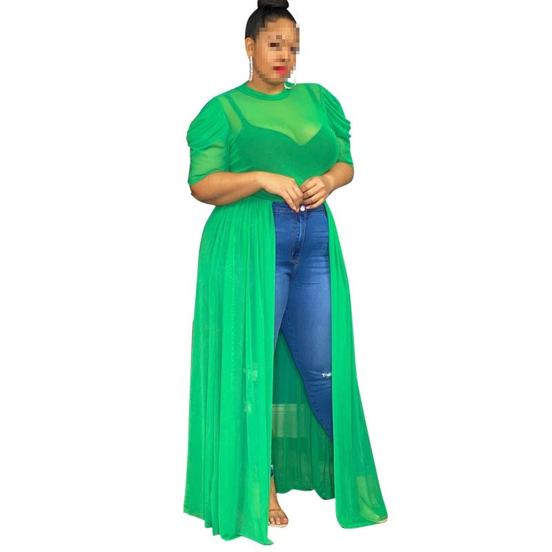 Solid Color Polyester Mesh Women's Dress