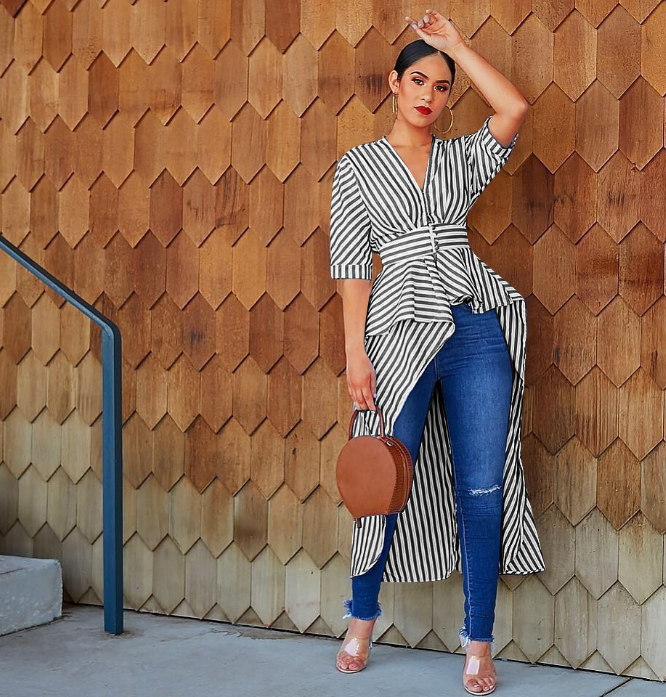 Striped hi low duster