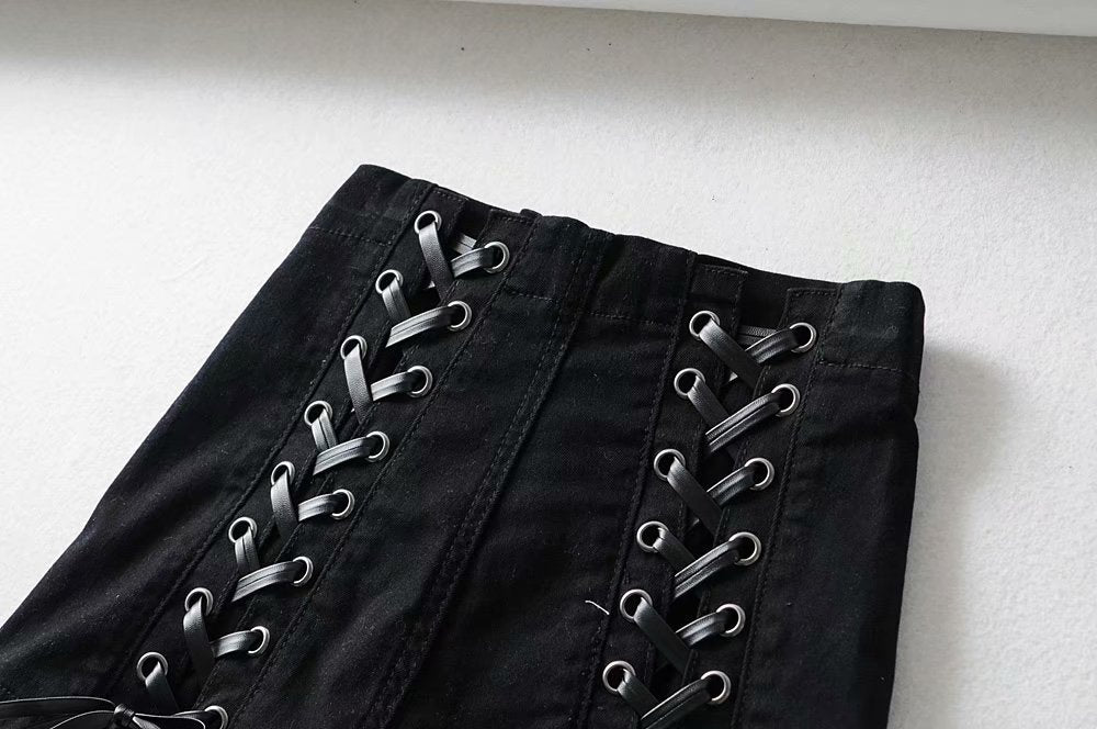 Lace me up denim shorts