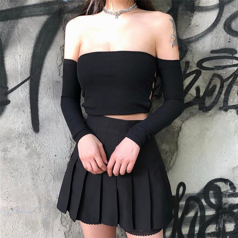 Long Sleeve One-Shoulder Strapless T-Shirt