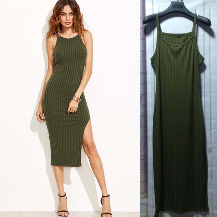 Round neck side slit dress