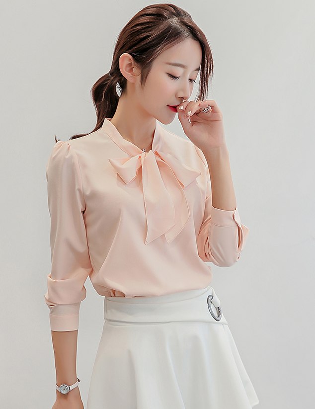 Tie front long sleeve chiffon shirt