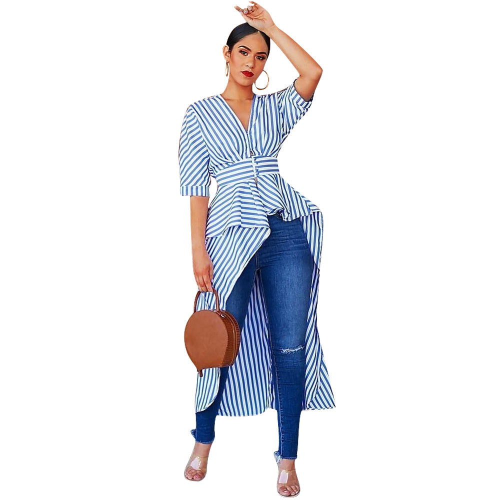 Striped hi low duster
