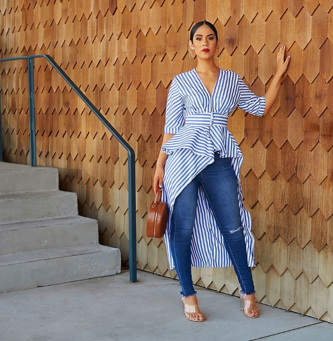 Striped hi low duster