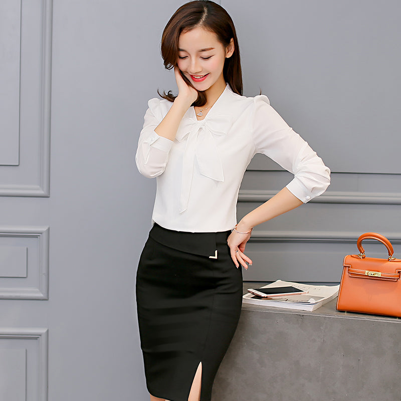 Tie front long sleeve chiffon shirt
