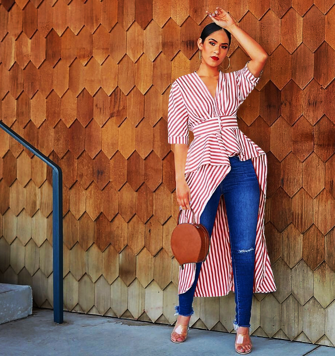 Striped hi low duster