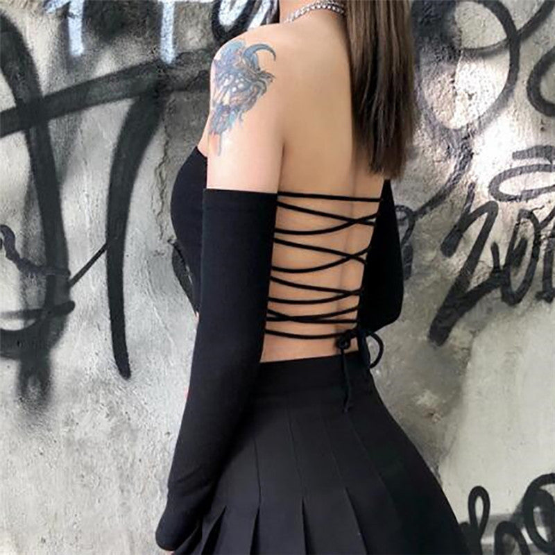 Long Sleeve One-Shoulder Strapless T-Shirt