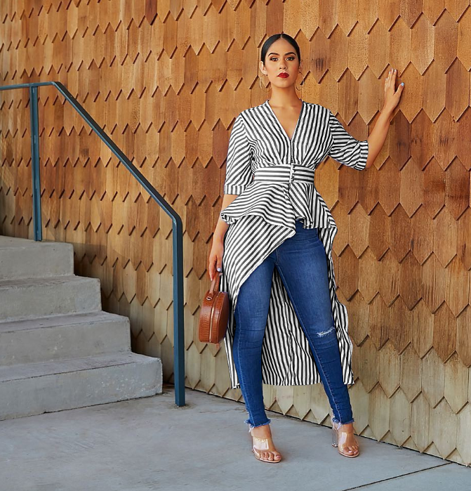 Striped hi low duster