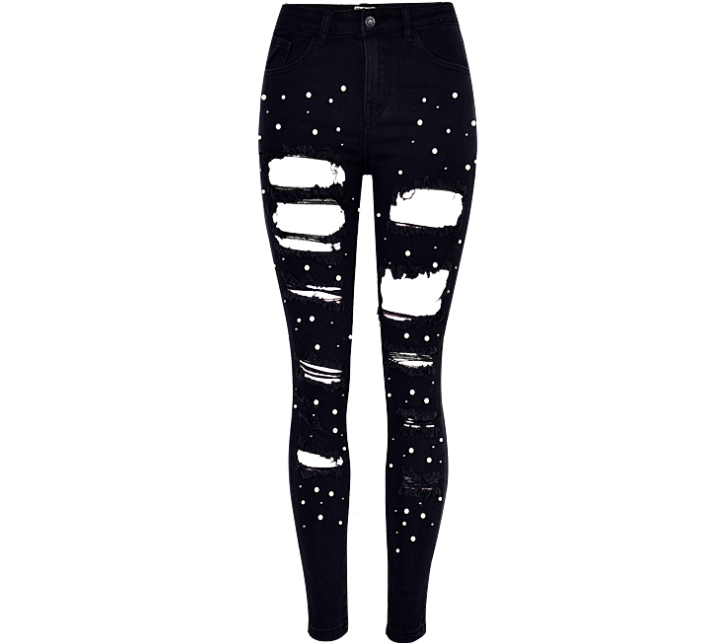 high waist studded pearl denim