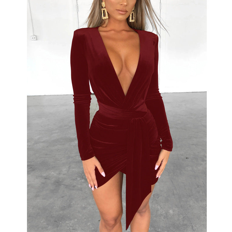 Deep plunge long sleeve dress