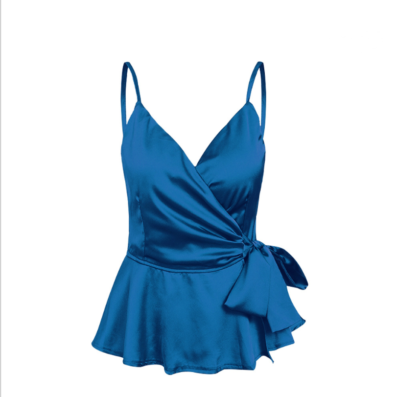 silky satin ruffled peplum blouse