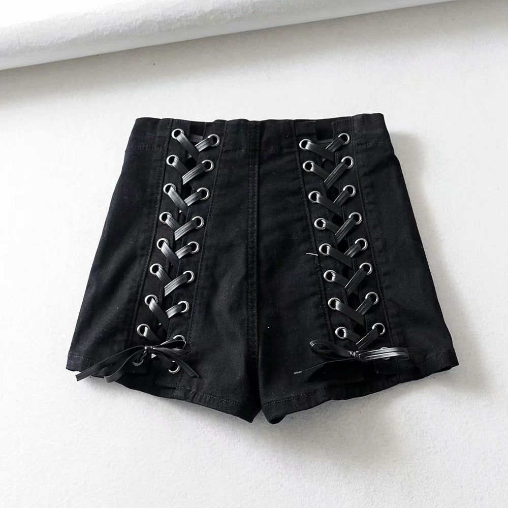 Lace me up denim shorts