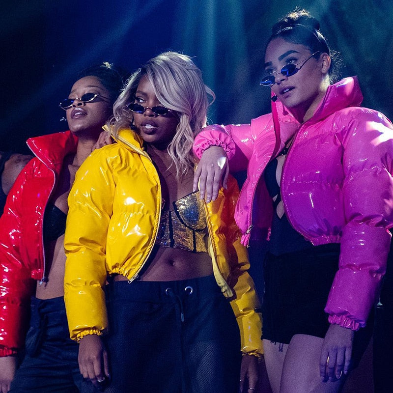 Sisterlinda Faux PU Leather Y2K Bubble Puffer Winter Warm Jacket Women Coats Long Sleeve Outerwear Zipper Casual Slim Parkas2021