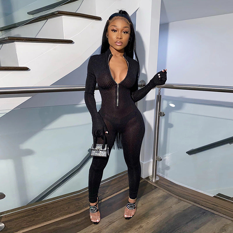 Sheer Zip up  jumpsuit