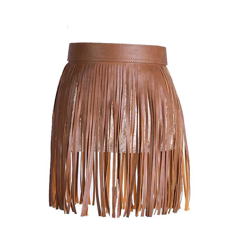 Short Faux Leather Fringe Belts