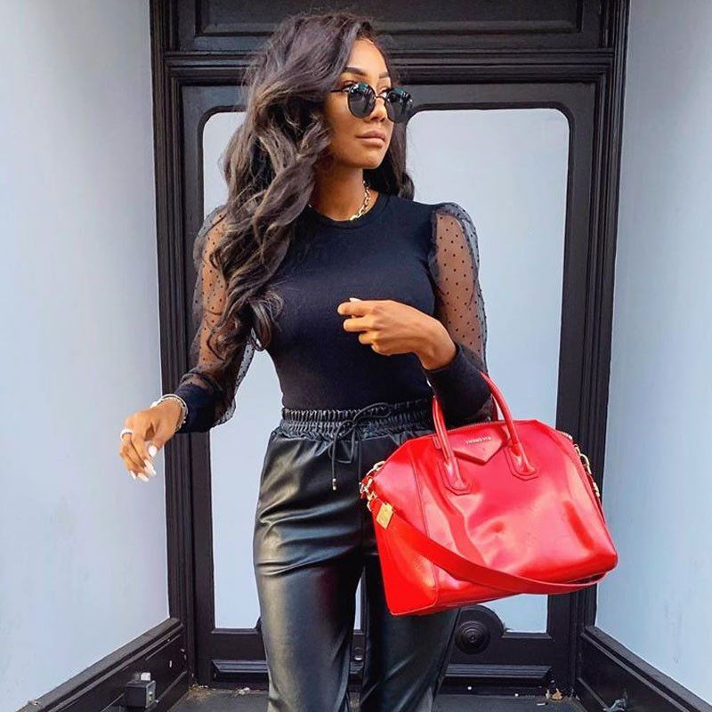 Mesh long sleeve bodysuit