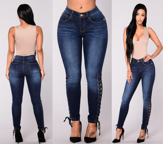 Side lace-up Dark jeans