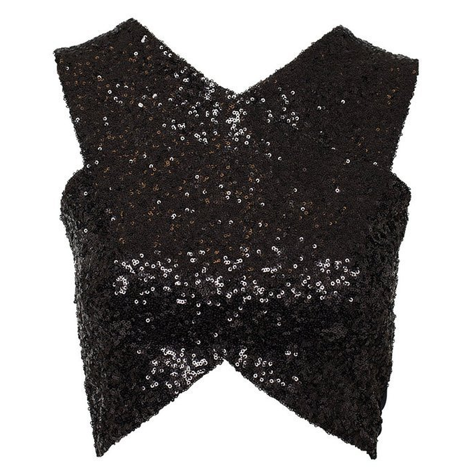 Sexy gold sequined cross-waist top