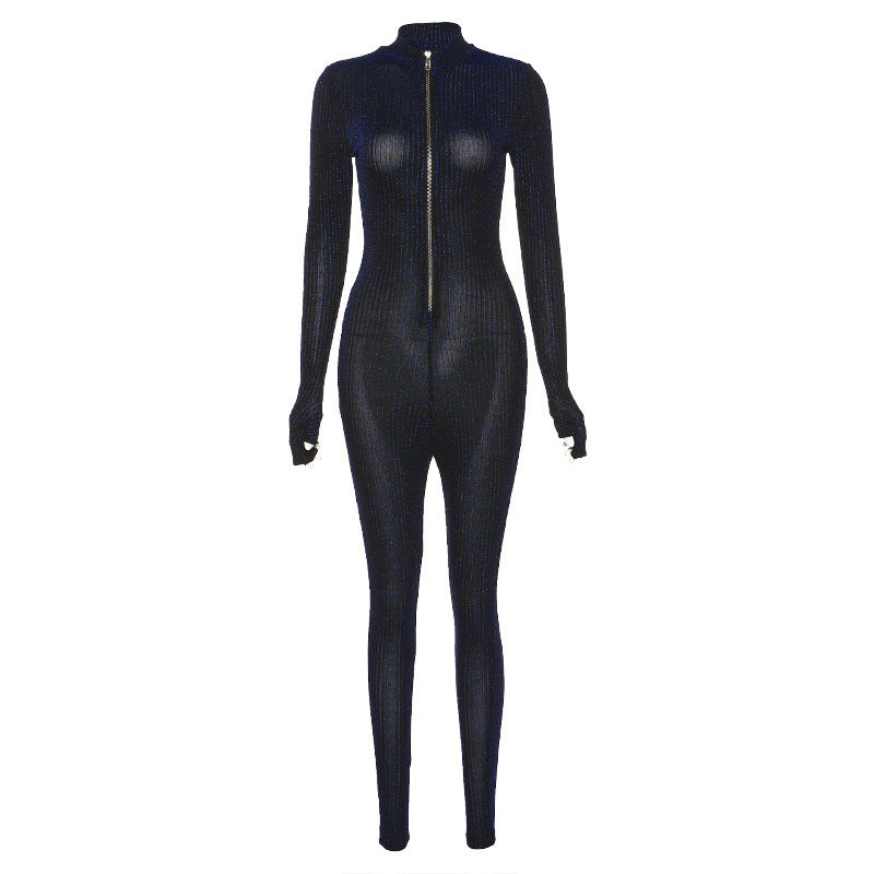 Sheer Zip up  jumpsuit